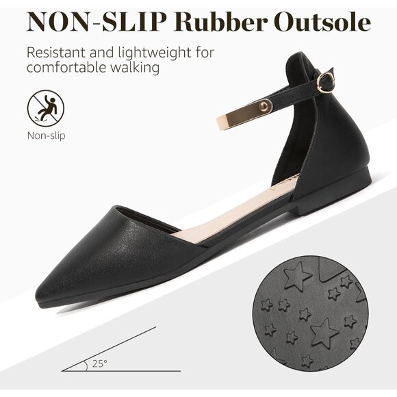 🆕Women's Black Flats Shoes Comfort Ballet Outsole Ankle Strap Shoes - Picture 4 of 7